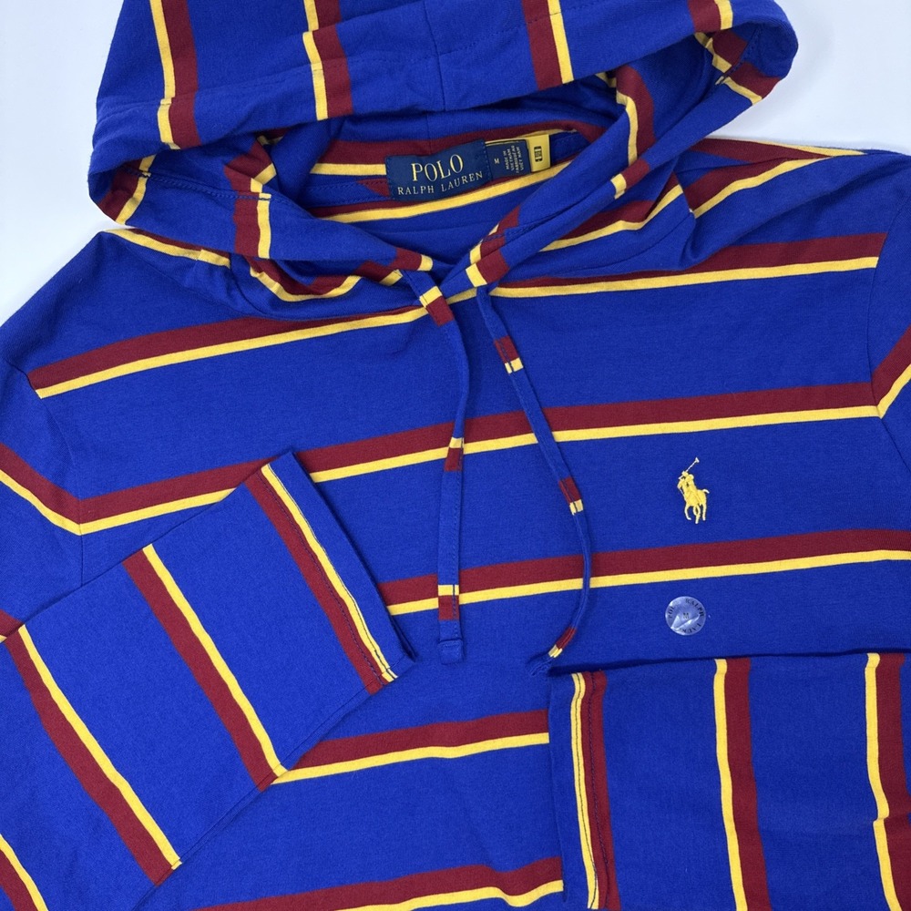 Polo Ralph Lauren Mens Blue Striped Hooded Long Sleeve T-Shirt Medium